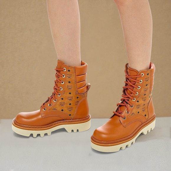 New MCM Women’s Motor Visetos Lace-Up Boots - Picture 6 of 16